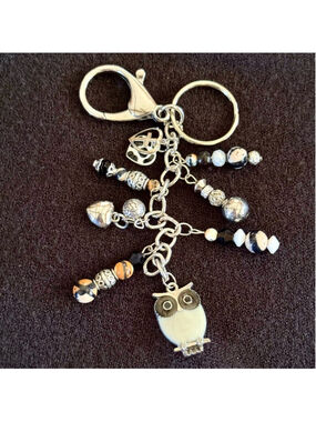 NEW Owl Silver Bag Charm Keychain Handmade One of a Kind Crystal Beads (#1)